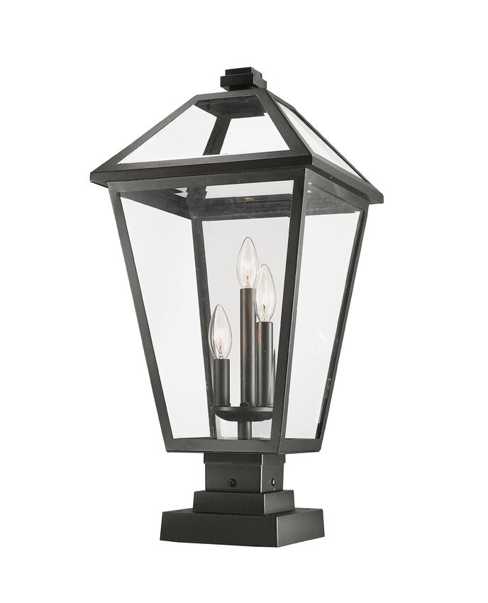 Z-Lite Talbot 12" W x 25" H 3-Light Black Outdoor Pier Mounted Fixture and Square Pier Mount Hardware With Clear Beveled Glass Shade