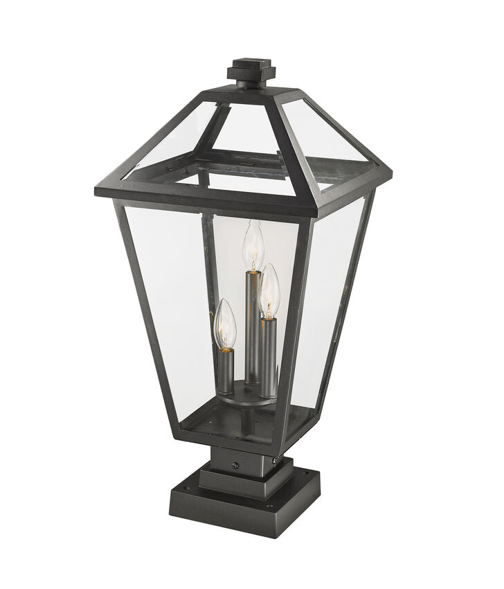 Z-Lite Talbot 12" W x 25" H 3-Light Black Outdoor Pier Mounted Fixture and Square Pier Mount Hardware With Clear Beveled Glass Shade