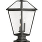 Z-Lite Talbot 12" W x 25" H 3-Light Black Outdoor Pier Mounted Fixture and Square Pier Mount Hardware With Clear Beveled Glass Shade