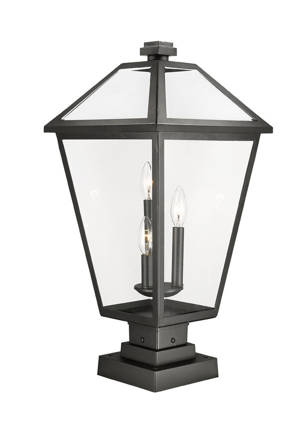 Z-Lite Talbot 12" W x 25" H 3-Light Black Outdoor Pier Mounted Fixture and Square Pier Mount Hardware With Clear Beveled Glass Shade