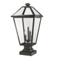 Z-Lite Talbot 12" W x 25" H 3-Light Black Outdoor Pier Mounted Fixture and Square Pier Mount Hardware With Clear Beveled Glass Shade