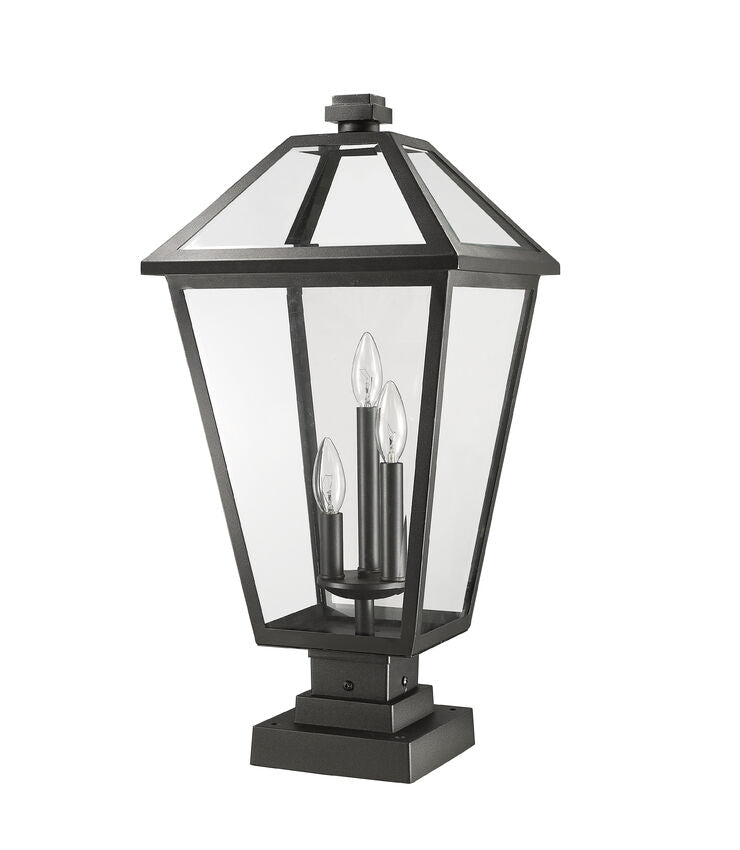 Z-Lite Talbot 12" W x 25" H 3-Light Black Outdoor Pier Mounted Fixture and Square Pier Mount Hardware With Clear Beveled Glass Shade