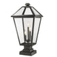 Z-Lite Talbot 12" W x 25" H 3-Light Black Outdoor Pier Mounted Fixture and Square Pier Mount Hardware With Clear Beveled Glass Shade