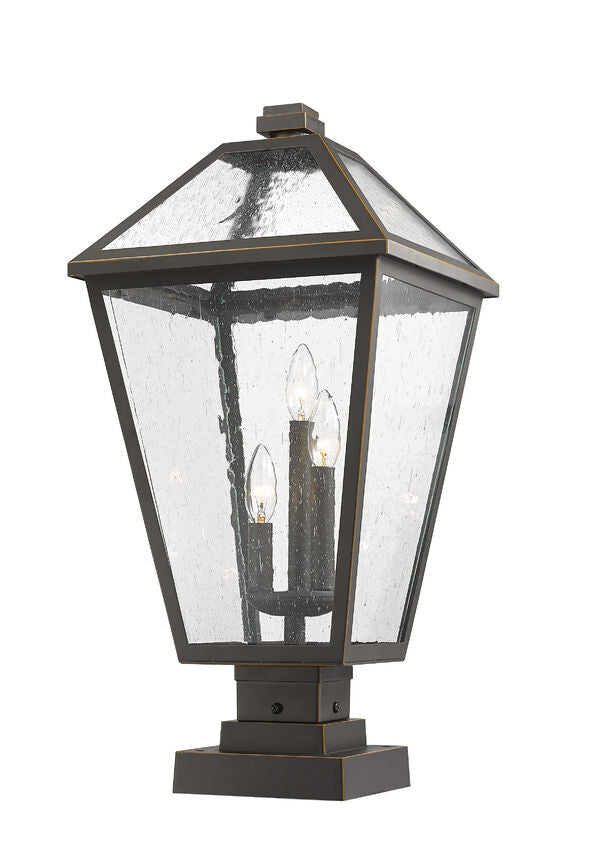 Z-Lite Talbot 12" W x 25" H 3-Light Oil Rubbed Bronze Outdoor Pier Mounted Fixture and Square Pier Mount Hardware With Seedy Glass Shade