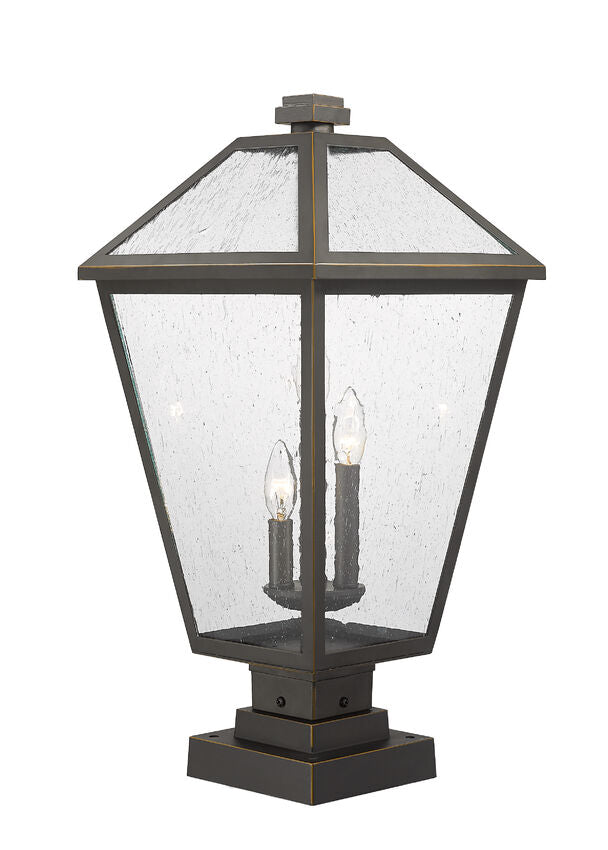 Z-Lite Talbot 12" W x 25" H 3-Light Oil Rubbed Bronze Outdoor Pier Mounted Fixture and Square Pier Mount Hardware With Seedy Glass Shade