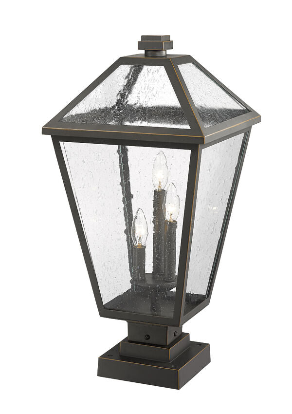 Z-Lite Talbot 12" W x 25" H 3-Light Oil Rubbed Bronze Outdoor Pier Mounted Fixture and Square Pier Mount Hardware With Seedy Glass Shade