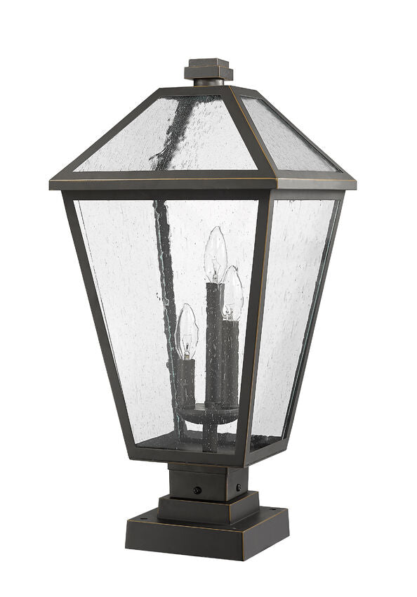 Z-Lite Talbot 12" W x 25" H 3-Light Oil Rubbed Bronze Outdoor Pier Mounted Fixture and Square Pier Mount Hardware With Seedy Glass Shade