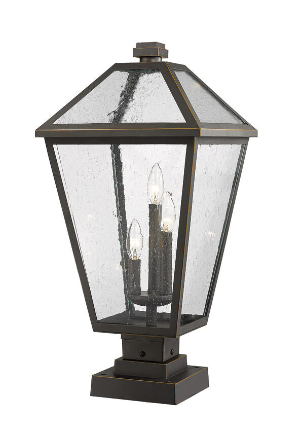 Z-Lite Talbot 12" W x 25" H 3-Light Oil Rubbed Bronze Outdoor Pier Mounted Fixture and Square Pier Mount Hardware With Seedy Glass Shade