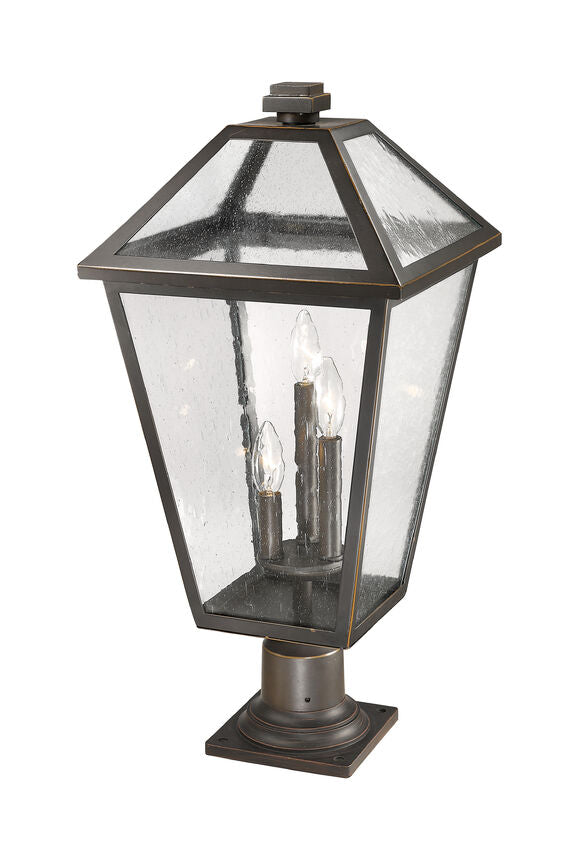 Z-Lite Talbot 12" W x 26" H 3-Light Oil Rubbed Bronze Outdoor Pier Mounted Fixture and Square Pier Mount Hardware With Seedy Glass Shade
