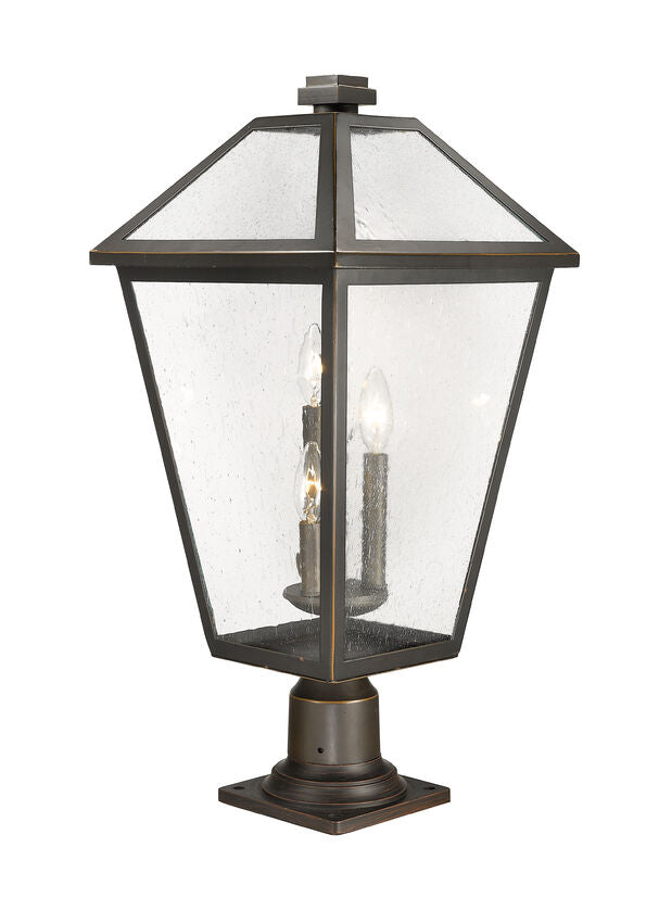 Z-Lite Talbot 12" W x 26" H 3-Light Oil Rubbed Bronze Outdoor Pier Mounted Fixture and Square Pier Mount Hardware With Seedy Glass Shade
