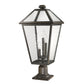 Z-Lite Talbot 12" W x 26" H 3-Light Oil Rubbed Bronze Outdoor Pier Mounted Fixture and Square Pier Mount Hardware With Seedy Glass Shade