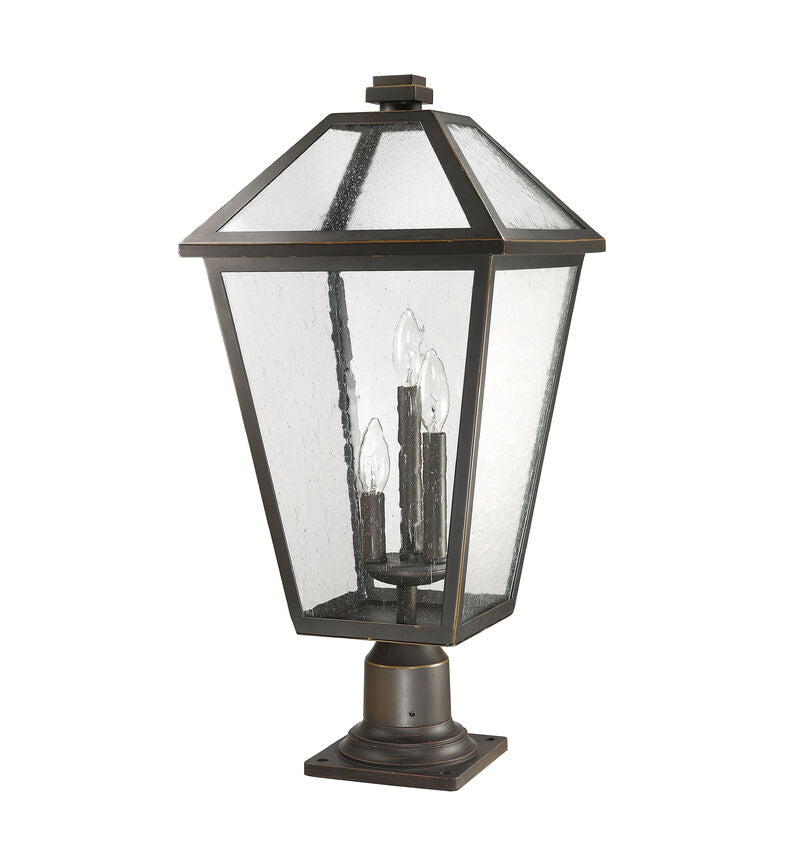 Z-Lite Talbot 12" W x 26" H 3-Light Oil Rubbed Bronze Outdoor Pier Mounted Fixture and Square Pier Mount Hardware With Seedy Glass Shade