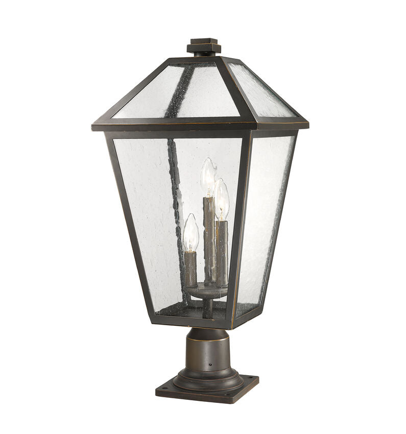 Z-Lite Talbot 12" W x 26" H 3-Light Oil Rubbed Bronze Outdoor Pier Mounted Fixture and Square Pier Mount Hardware With Seedy Glass Shade