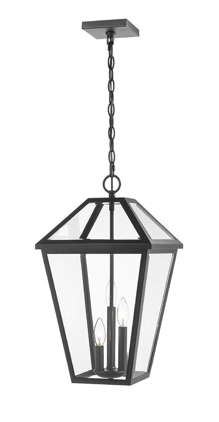 Z-Lite Talbot 13" 3-Light Black Outdoor Chain Mount Ceiling Fixture With Clear Beveled Glass Shade