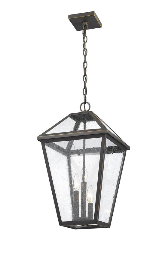 Z-Lite Talbot 13" 3-Light Oil Rubbed Bronze Outdoor Chain Mount Ceiling Fixture With Seedy Glass Shade