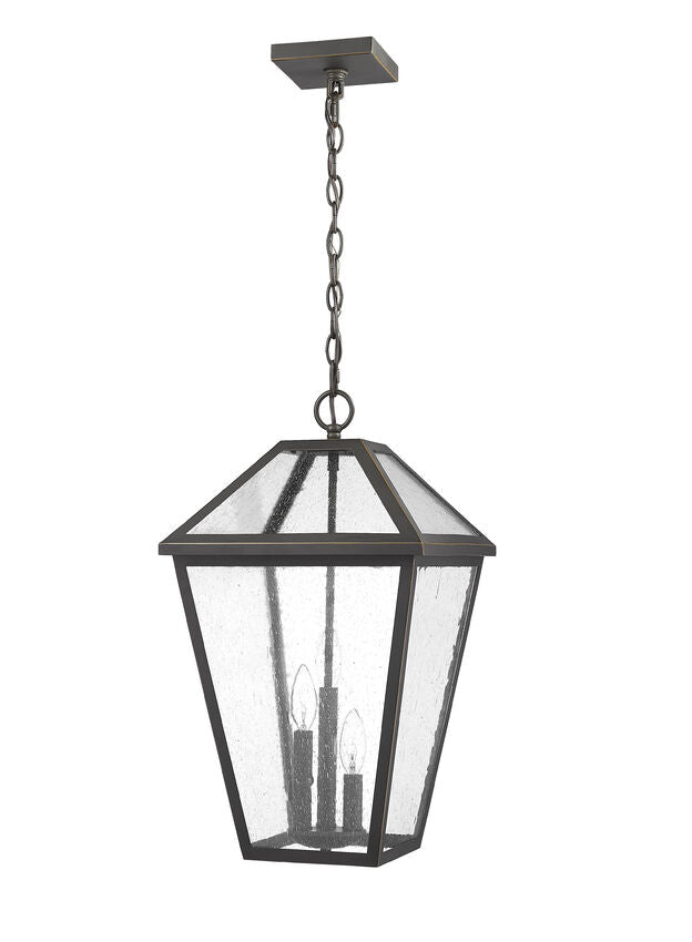 Z-Lite Talbot 13" 3-Light Oil Rubbed Bronze Outdoor Chain Mount Ceiling Fixture With Seedy Glass Shade