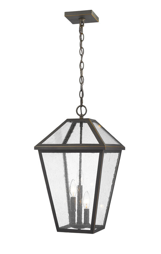 Z-Lite Talbot 13" 3-Light Oil Rubbed Bronze Outdoor Chain Mount Ceiling Fixture With Seedy Glass Shade