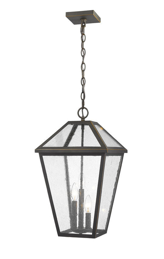 Z-Lite Talbot 13" 3-Light Oil Rubbed Bronze Outdoor Chain Mount Ceiling Fixture With Seedy Glass Shade