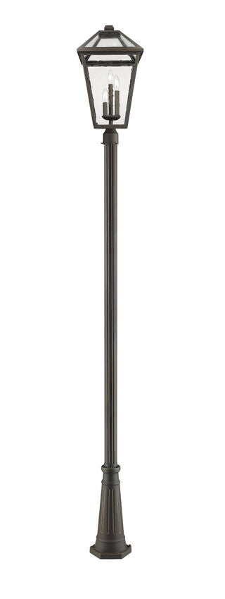 Z-Lite Talbot 15" W x 117" H 3-Light Oil Rubbed Bronze Stainless Steel and Aluminium Frame Clear Seedy Glass Shade Outdoor Post Mounted Fixture