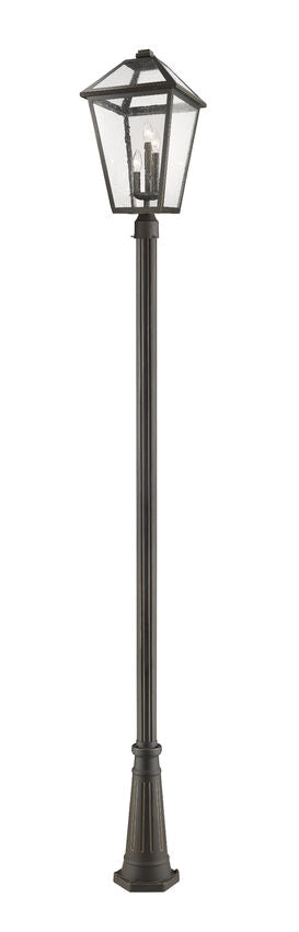Z-Lite Talbot 15" W x 117" H 3-Light Oil Rubbed Bronze Stainless Steel and Aluminium Frame Clear Seedy Glass Shade Outdoor Post Mounted Fixture