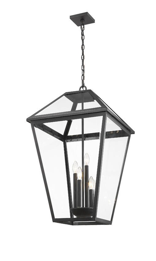 Z-Lite Talbot 20" 4-Light Black Outdoor Chain Mount Ceiling Fixture With Clear Beveled Glass Shade