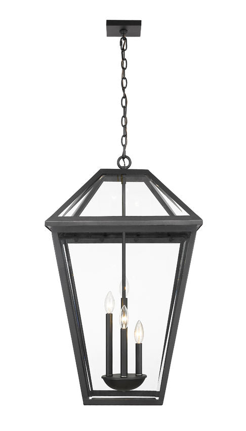 Z-Lite Talbot 20" 4-Light Black Outdoor Chain Mount Ceiling Fixture With Clear Beveled Glass Shade