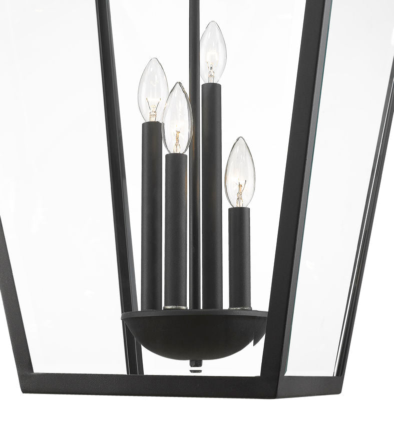Z-Lite Talbot 20" 4-Light Black Outdoor Chain Mount Ceiling Fixture With Clear Beveled Glass Shade