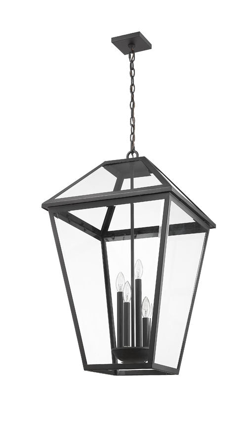 Z-Lite Talbot 20" 4-Light Black Outdoor Chain Mount Ceiling Fixture With Clear Beveled Glass Shade