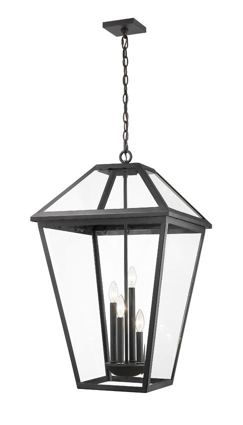 Z-Lite Talbot 20" 4-Light Black Outdoor Chain Mount Ceiling Fixture With Clear Beveled Glass Shade