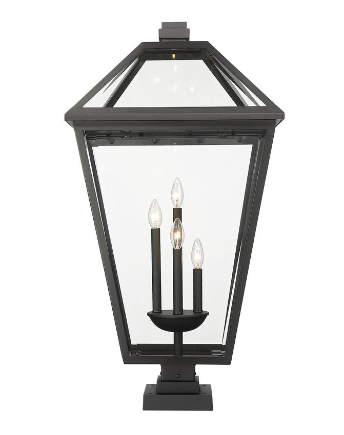 Z-Lite Talbot 20" 4-Light Black Outdoor Pier Mounted Fixture and Square Pier Mount Hardware With Clear Beveled Glass Shade