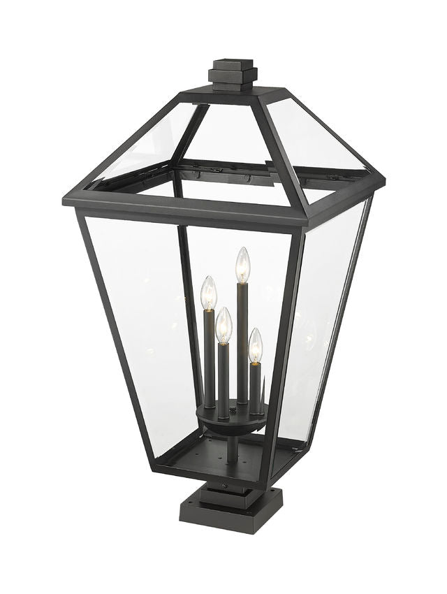 Z-Lite Talbot 20" 4-Light Black Outdoor Pier Mounted Fixture and Square Pier Mount Hardware With Clear Beveled Glass Shade