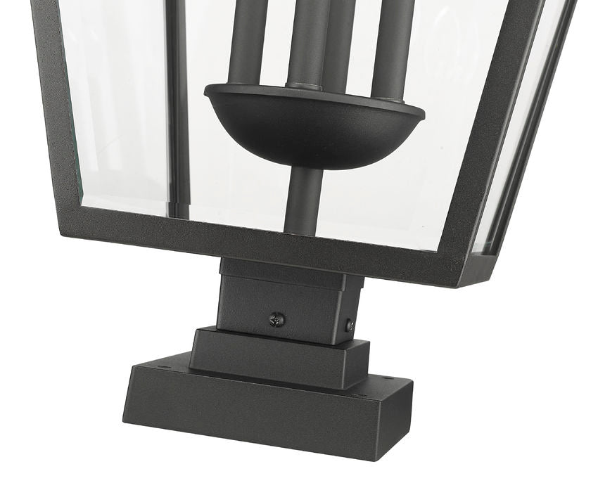 Z-Lite Talbot 20" 4-Light Black Outdoor Pier Mounted Fixture and Square Pier Mount Hardware With Clear Beveled Glass Shade