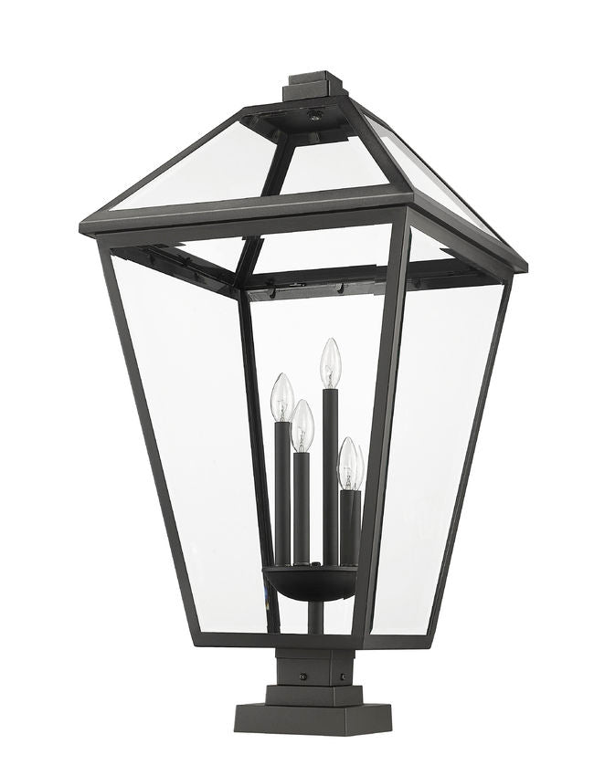 Z-Lite Talbot 20" 4-Light Black Outdoor Pier Mounted Fixture and Square Pier Mount Hardware With Clear Beveled Glass Shade