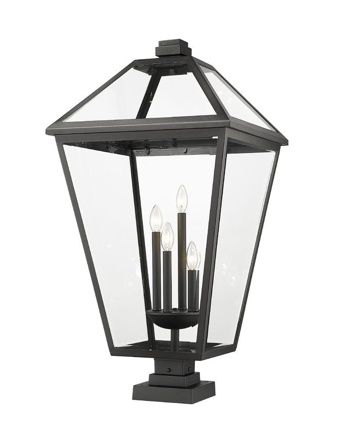 Z-Lite Talbot 20" 4-Light Black Outdoor Pier Mounted Fixture and Square Pier Mount Hardware With Clear Beveled Glass Shade