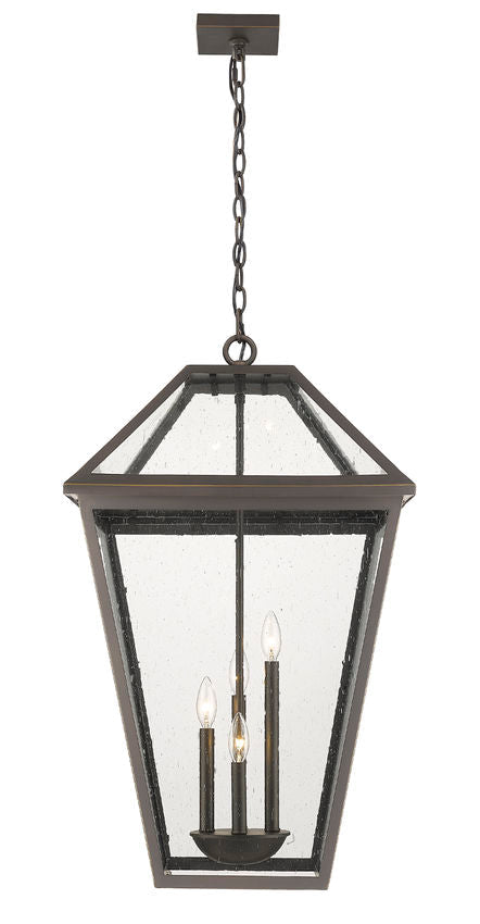Z-Lite Talbot 20" 4-Light Oil Rubbed Bronze Outdoor Chain Mount Ceiling Fixture With Clear Seedy Glass Shade