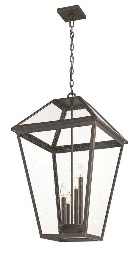 Z-Lite Talbot 20" 4-Light Oil Rubbed Bronze Outdoor Chain Mount Ceiling Fixture With Clear Seedy Glass Shade