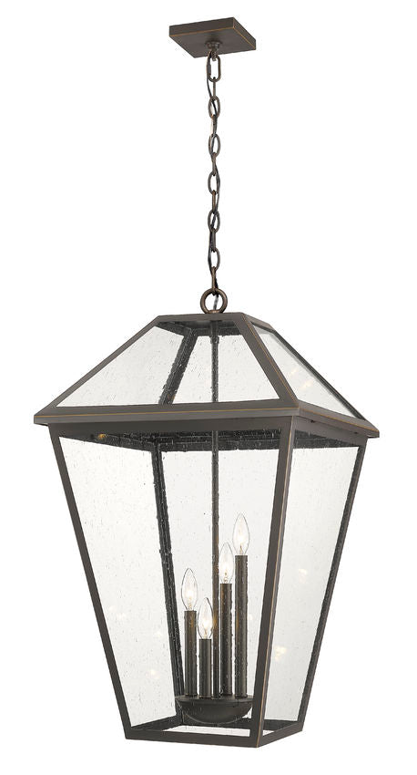 Z-Lite Talbot 20" 4-Light Oil Rubbed Bronze Outdoor Chain Mount Ceiling Fixture With Clear Seedy Glass Shade