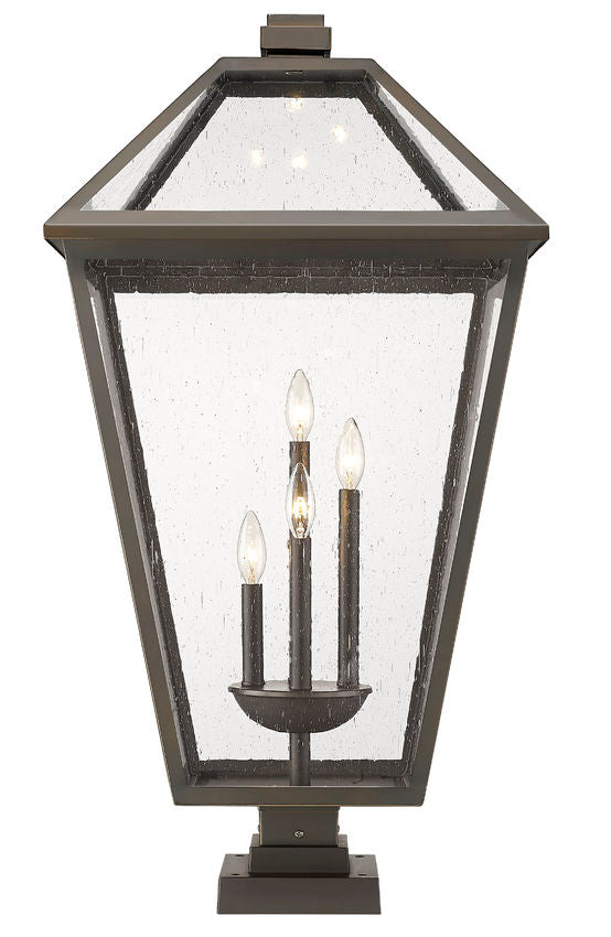 Z-Lite Talbot 20" 4-Light Oil Rubbed Bronze Outdoor Pier Mounted Fixture and Square Pier Mount Hardware With Seedy Glass Shade