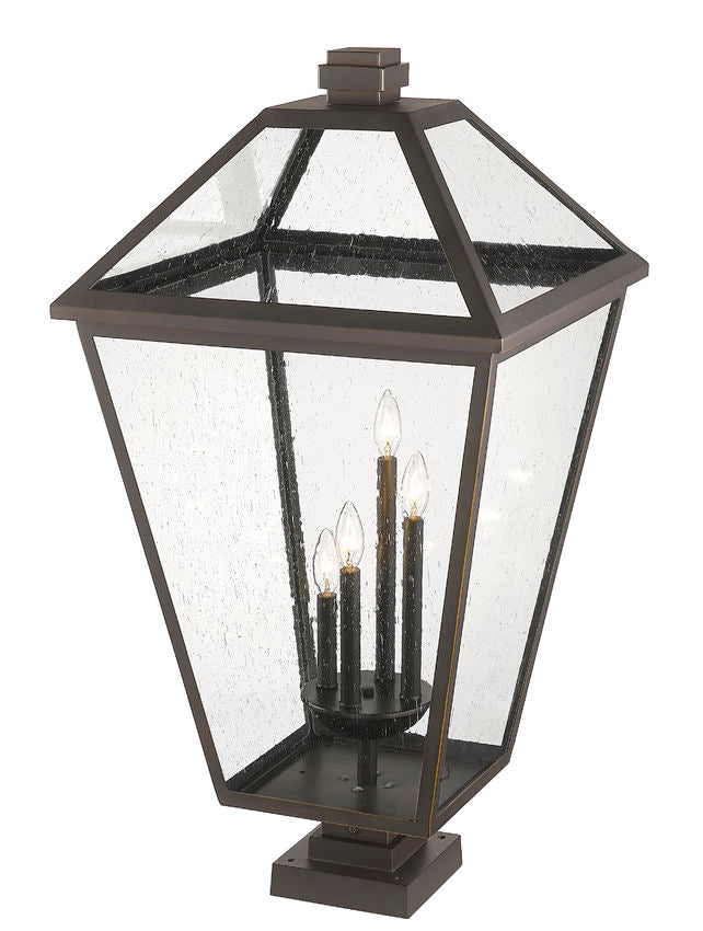 Z-Lite Talbot 20" 4-Light Oil Rubbed Bronze Outdoor Pier Mounted Fixture and Square Pier Mount Hardware With Seedy Glass Shade