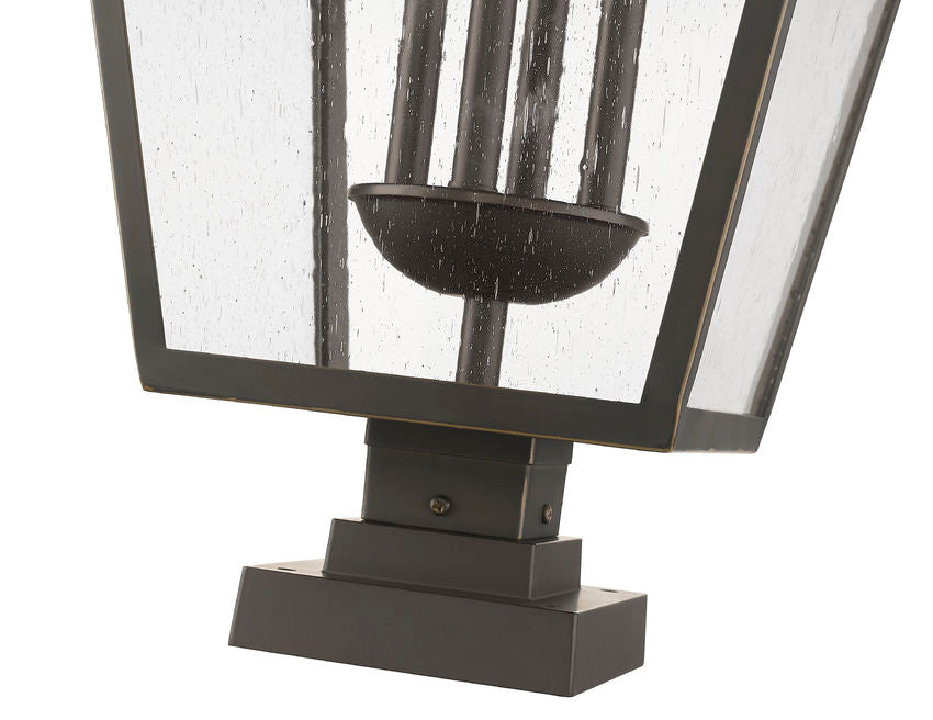 Z-Lite Talbot 20" 4-Light Oil Rubbed Bronze Outdoor Pier Mounted Fixture and Square Pier Mount Hardware With Seedy Glass Shade