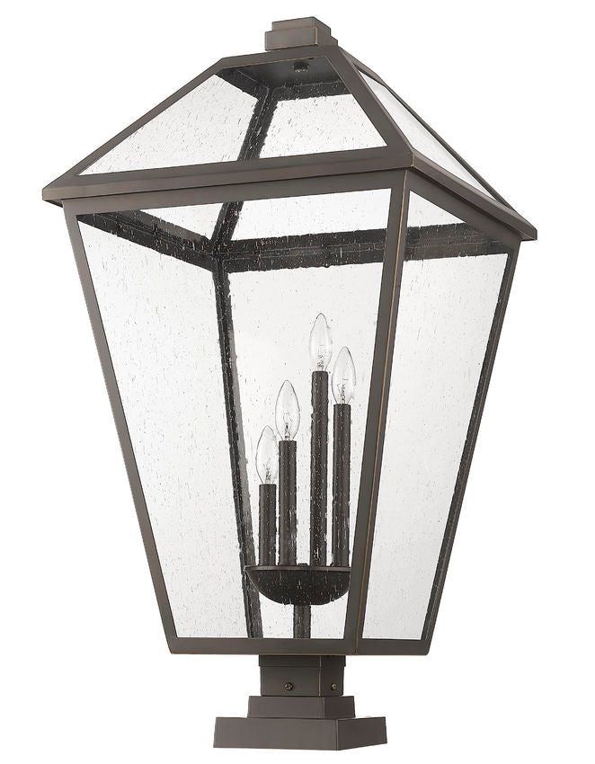 Z-Lite Talbot 20" 4-Light Oil Rubbed Bronze Outdoor Pier Mounted Fixture and Square Pier Mount Hardware With Seedy Glass Shade