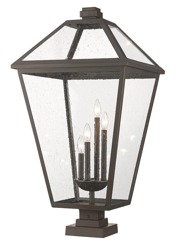 Z-Lite Talbot 20" 4-Light Oil Rubbed Bronze Outdoor Pier Mounted Fixture and Square Pier Mount Hardware With Seedy Glass Shade