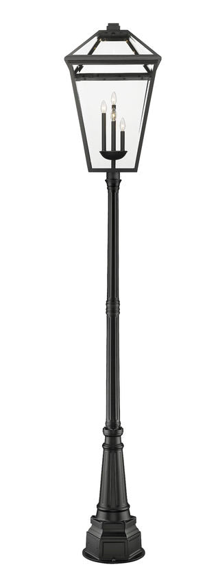 Z-Lite Talbot 20" W x 117" H 4-Light Black Stainless Steel and Iron Clear Beveled Glass Shade Outdoor Post Mounted Fixture