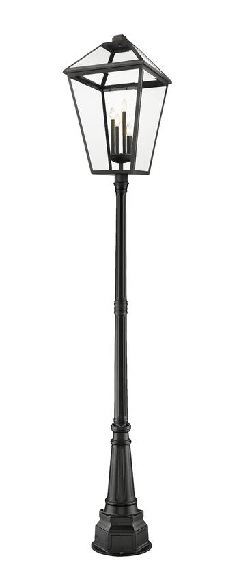 Z-Lite Talbot 20" W x 117" H 4-Light Black Stainless Steel and Iron Clear Beveled Glass Shade Outdoor Post Mounted Fixture