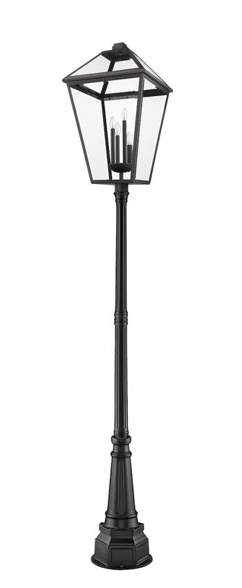 Z-Lite Talbot 20" W x 117" H 4-Light Black Stainless Steel and Iron Clear Beveled Glass Shade Outdoor Post Mounted Fixture