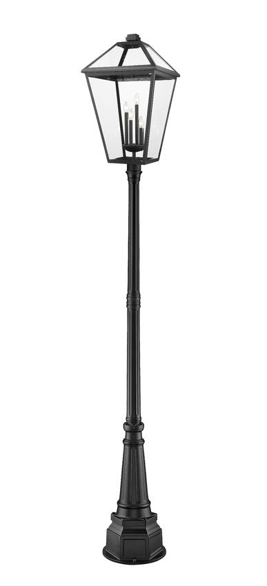 Z-Lite Talbot 20" W x 117" H 4-Light Black Stainless Steel and Iron Clear Beveled Glass Shade Outdoor Post Mounted Fixture