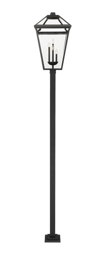 Z-Lite Talbot 20" W x 128" H 4-Light Black Stainless Steel and Iron Clear Beveled Glass Shade Outdoor Post Mounted Fixture