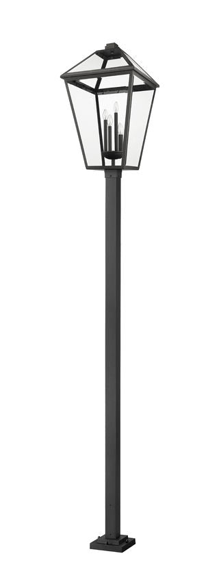 Z-Lite Talbot 20" W x 128" H 4-Light Black Stainless Steel and Iron Clear Beveled Glass Shade Outdoor Post Mounted Fixture