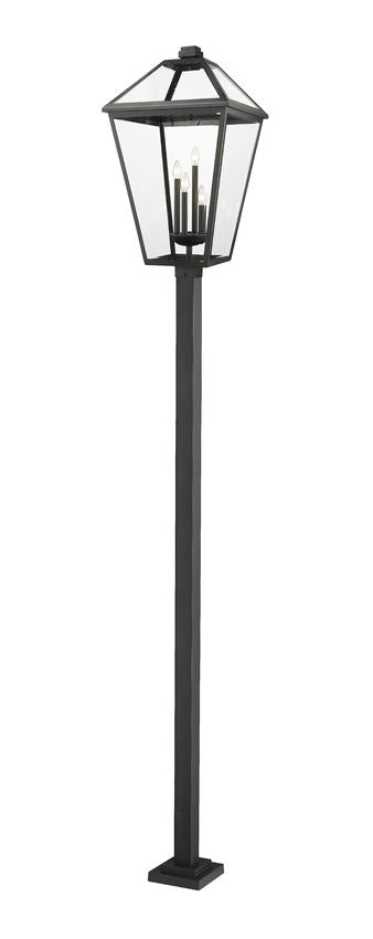 Z-Lite Talbot 20" W x 128" H 4-Light Black Stainless Steel and Iron Clear Beveled Glass Shade Outdoor Post Mounted Fixture