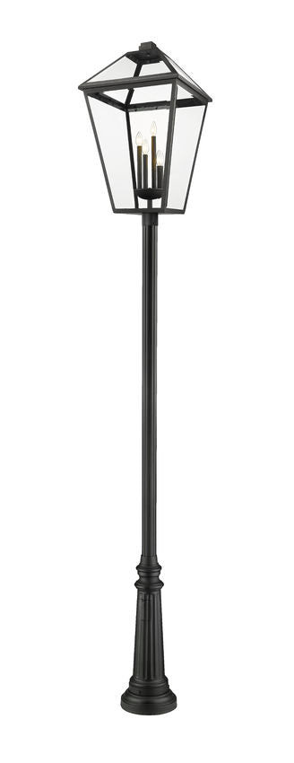 Z-Lite Talbot 20" W x 129" H 4-Light Black Stainless Steel and Iron Clear Beveled Glass Shade Outdoor Post Mounted Fixture